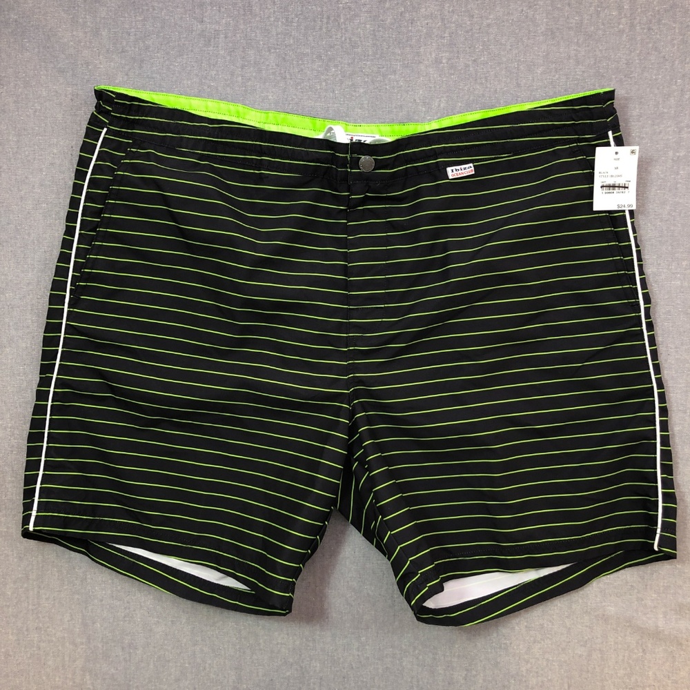 6" Black Green Striped Swim Trunk 38 - Picture 3 of 7